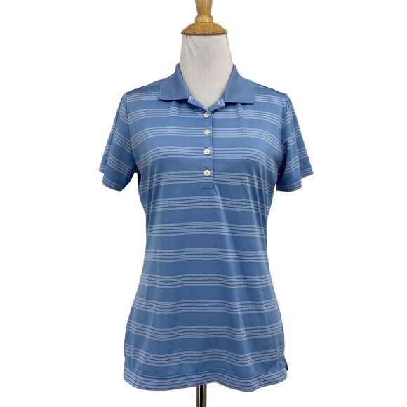 Nike Polo Shirt Womens S Small Sky Blue Golf Dri Fit Tour Performance Striped - Picture 1 of 12